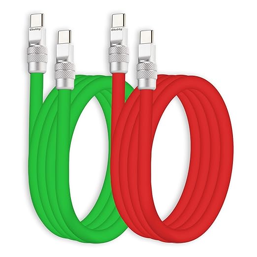 chubbycable Couple Chubby 2 Pack 240W USB C Cable Extra Thick Silicone Fast Charging Cable Compatible with iPhone 17-15 Series iPad Galaxy Series, Green+Red, Type-C to Type-C, 13.1FT