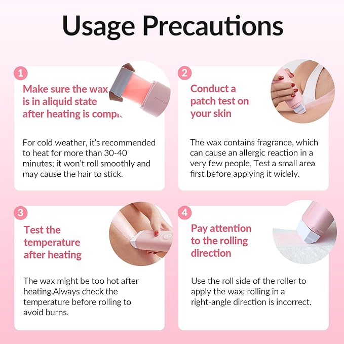 Waxfans Roll On Wax Kit, Wax Roller Kit, Waxing Kit for Women & Men,Cera Para Depilar for Home Hair Removal on Body and Legs, with 2 Rose Wax Refills & 50 Pcs Wax Strips, Easy & Smooth（Rose）