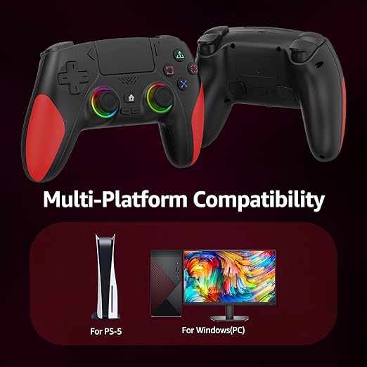 Kamylorus Wireless Controller for PS-5, Gaming Controller for PC with Hall Effect, Programmable/Remap/Turbo, Dual Vibration, 3.5Mm Audio Jack, 6-Axis Motion Control Gamepad with Speaker(Black)
