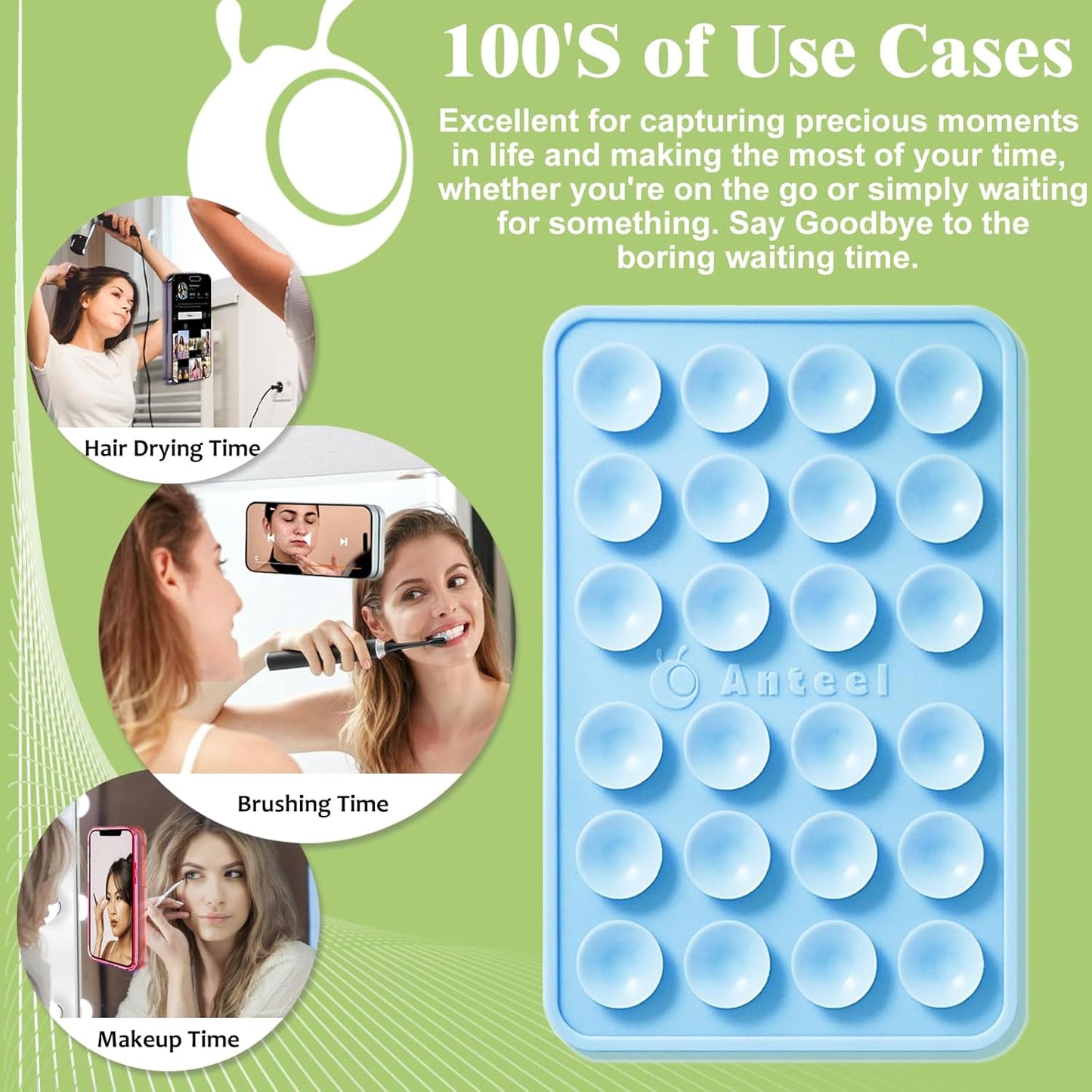 Anteel Medium-Sized Silicone Suction Phone Case Adhesive Mount, Enhanced Suction Power and Upgraded Thickened Sticky Phone Grip, Durable, Hands-Free Sticky Phone Holder, 2.28"x3.46" (LPK&LPK)