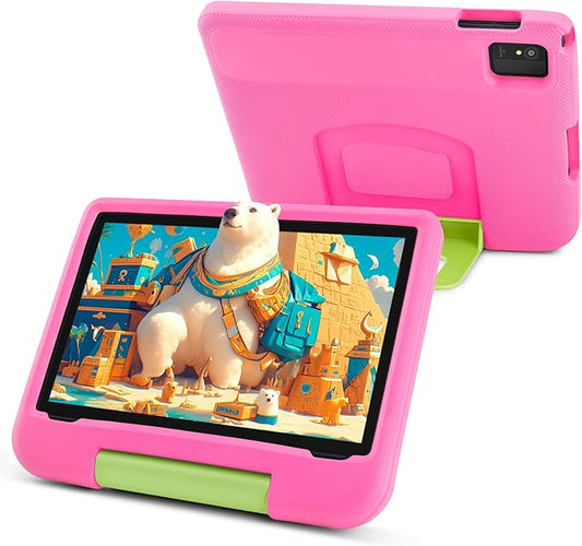 10.1 inch Tablet for Kids - Kids Tablet with Pink EVA Case, Android 14, A523 Octa-Core CPU, 8GB+64GB, Wi-Fi 6 (2.4GHz & 5GHz), Dual Camera, GMS, Parental Control