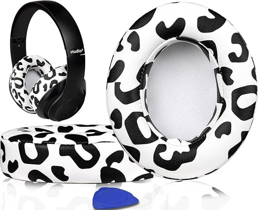 SoloWIT Replacement Ear Pads Cushions for Beats Studio 2 & Studio 3 Wired & Wireless Headphones, Earpads with Soft Protein Leather, Noise Isolation Memory Foam, Added Thickness - Snow Leopard
