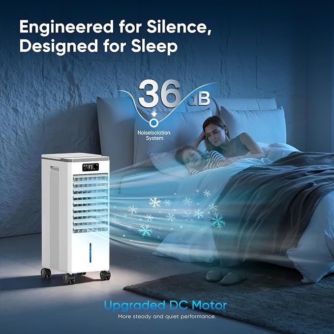 Evaporative Air Cooler, Portable Personal Air Cooler with Detachable Water Tank & Ice Box, 36-40dB Quiet Air Conditioners Cooling Fan with Child Lock, Evaporative Cooler for Bedroom Office Dorm Home