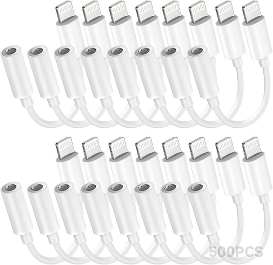 Apple MFi Certified 500 Pack Lightning to 3.5 mm Headphone Jack Adapter for iPhone, iPhone Aux Adapter Converter Dongle Audio Cable Compatible with iPhone 14 13 12 11 X XS 8 7 White