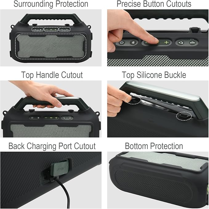 Silicone Cover Compatible with Soundcore Boom 2 Outdoor Speaker, Travel Silicone Sleeve Case Shockproof Protective Cover Soft Skin with Shoulder Strap (Black)