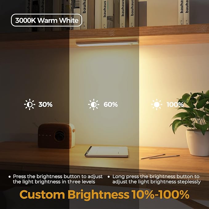 3 Pack Under Cabinet Lights, 32 LED Warm White Rechargeable Under Cabinet Lighting Motion Sensor LED Lights for Kitchen, Counter, Closet, Stairs (Silver - Warm White Light, 8.07 Inch - 3 Pack)