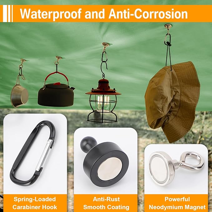 AYAMAYA Magnetic Hook + Camping Fan, Magnet Clip Hanger with Carabiner, 20000mAh Rechargeable Fan with Remote for Outdoors Camping Piccnic