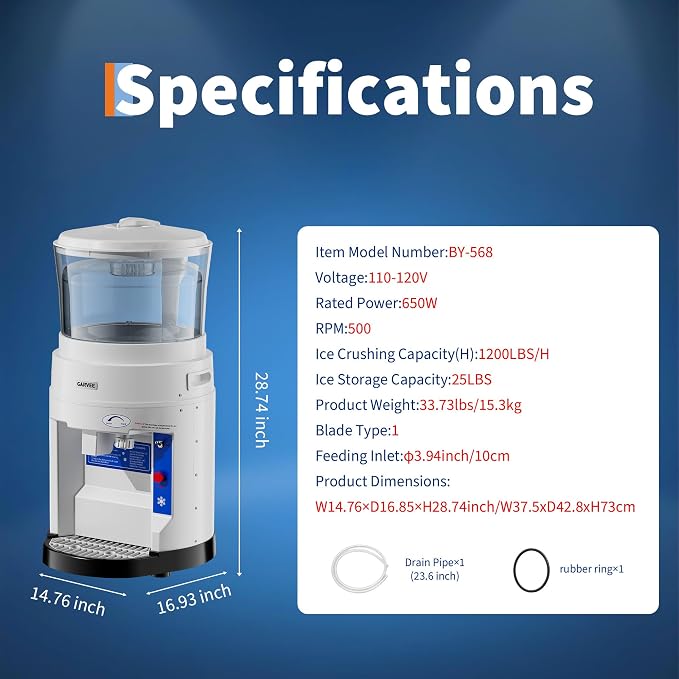 Garvee Commercial Ice Shaver Crusher 1200LBS/H, 700W Electric Snow Cone Maker, 500RPM Tabletop Ice Shaving Machine with 4.23Gal Hopper & Stainless Steel Blade for Home, Parties, Snack Bars, White