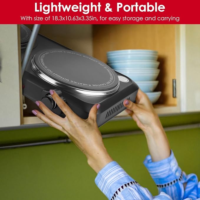 1800W Infrared Dual Burner Portable Electric Hot Plate | 7.5” & 6.3” Glass Cooktops with Stepless Temperature Control (302℉ to 1022℉) | Compact Heating Solution for Home, RV, Camping, and Dorms