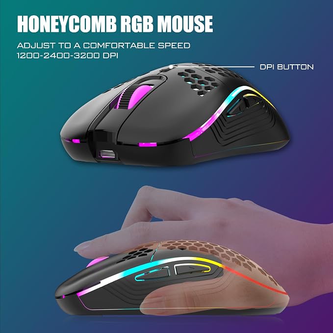 RedThunder K84 Wireless Keyboard and Mouse Combo, Rainbow Backlit Rechargeable Battery, 75% Layout TKL Ultra Compact Gaming Keyboard & Lightweight 3200 DPI Honeycomb Optical Mouse (Black)