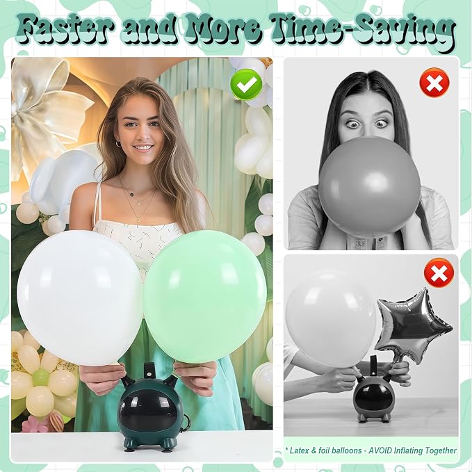 Togvu Balloon Pump Electric, Portable Balloons Inflator Air Pump with 2 Nozzles, Small Balloon Blower Machine 600W for Latex Garland Arch and Foil Balloons