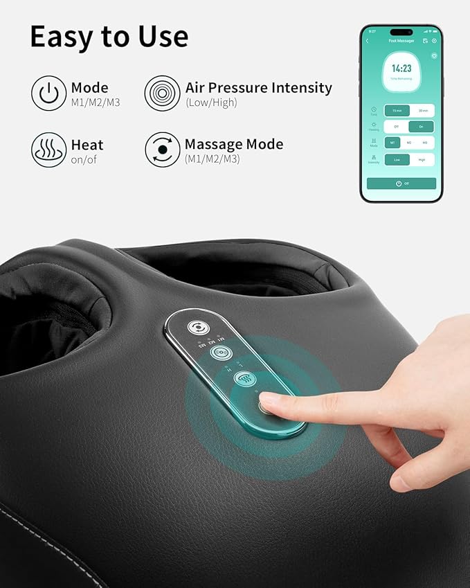 Nekteck Shiatsu Foot Massager Machine with Heat for Plantar Fasciitis, Neuropathy Pain, Remote APP Control, Deep Kneading, Air Compression, Gifts for Mom Her Him, Fits up to 13"