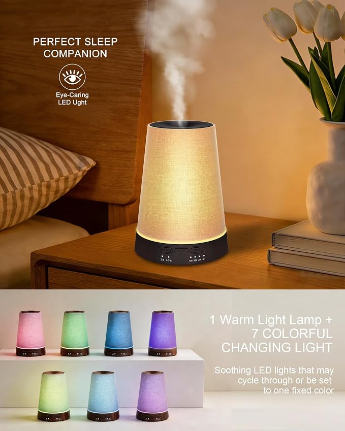 Marchred 150ml Cordless Fabric Essential Oil Diffuser with Guided Breathing Light, Battery Rechargeable Aromatherapy Diffuser with 7-Color LED & Warm Night Light for Relaxation & Meditation