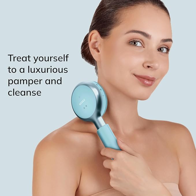 GESKE LED Sonic Full-Body Brush | 9 in 1 | Body Cleansing Brush & Intensive Exfoliator with LED | with SmartSonic Pulsations | Expert Deep Cleansing & Massage | Rough Skin Remover | Adjustable Handle