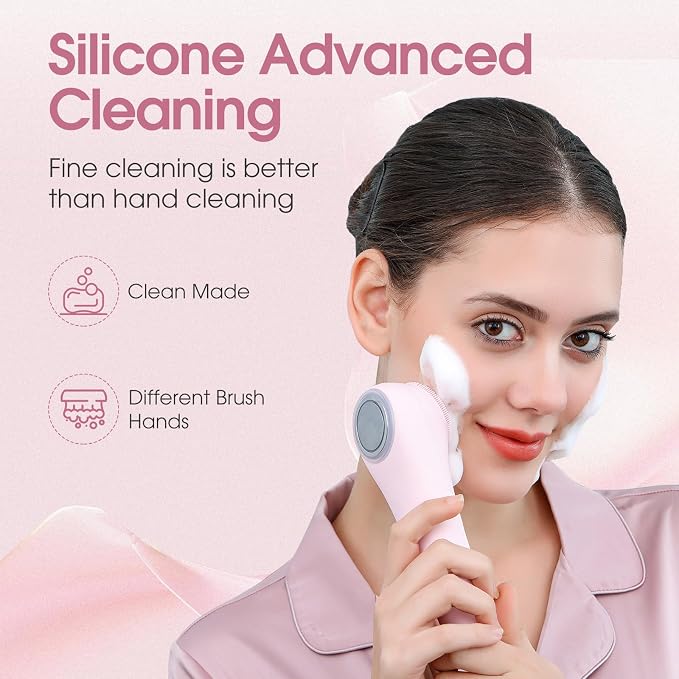 Facial Cleaning Brush, Facial Scrub Facial Scrub Brush, Men & Women Rechargeable Facial Electric Facial Scrub Cleansing Brush Pink