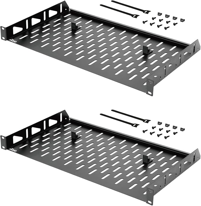 Tecmojo 1U Rack Shelf,19 inch Rack Shelf 10 inch Depth,Rack Mount Shelf with Anti-Slip Stops,Server Rack Shelf and Network Shelf for 19 in Equipments, 55lbs Capacity of Vented 1U Shelf,No Lip(2 Pack)