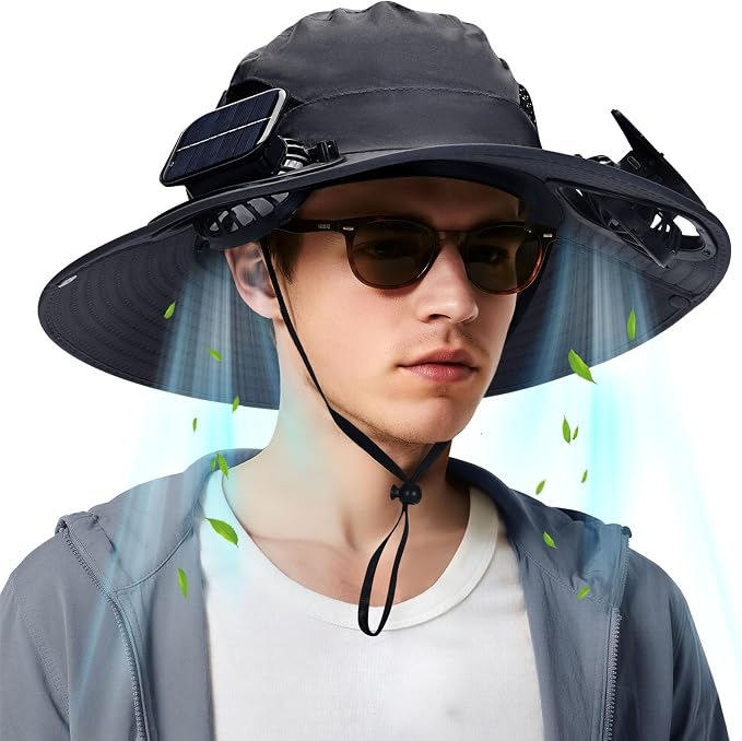 Fishing Hat with Built in Fan, Wide Brim Solar Fan Hat Outdoor Fishing, Solar & USB Charging Sun Bucket Hats for Men Women