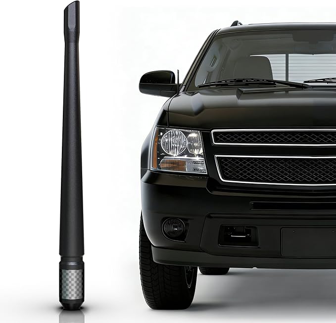 TEKK Carbon Fiber Short Antenna Compatible with 2007-2013 Chevy Avalanche / 7.9 Inches Premium Flexible Rubber/Designed for Enhance FM/AM Radio Signal Reception