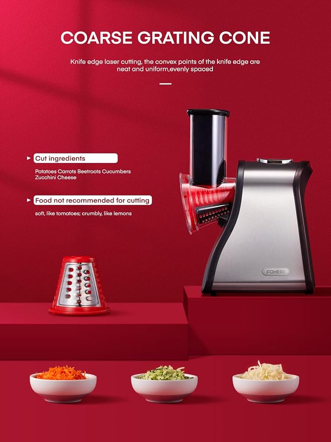 FOHERE Meat Slicer for Home Use + Electric Cheese Grater Salad Maker, Electric Slicer Shredder for Home Kitchen Use
