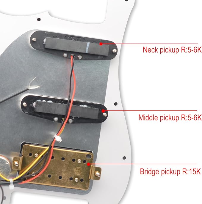 SAPHUE Prewired ST Pickguard Coil Pickups Adjustable Big Screws Loaded Electric Guitar Pickguard for Fender Strandard Straocaster Guitar Parts (SSH,White)