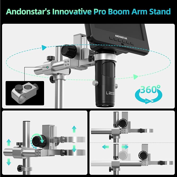 Andonstar AD246S-M Plus 7'' HDMI Soldering Digital Microscope for Electronics Repair, 2000x 3 Lens 2160P UHD Video Record, Soldering Microscope Station with Helping Hands, Coin Full View 32GB Card