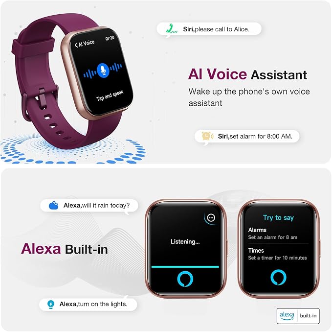 Smart Watch for Women Men, Smartwatch Compatible iPhone/Android/Samsung (Answer/Make Call, Alexa Built-in), Smart Watches with Health Monitor, Activities Track, 3ATM Waterproof Fitness Watch-Purple