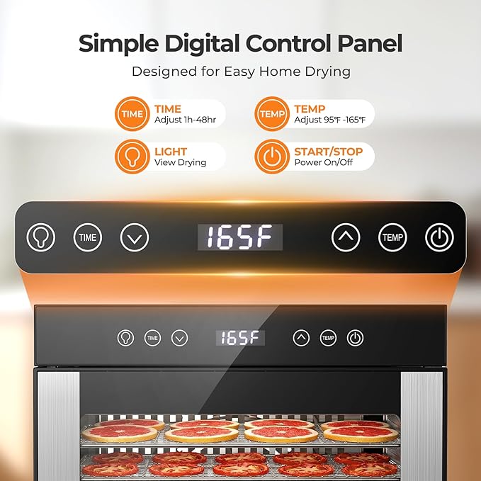 OSTBA Food Dehydrator, 8 Stainless Steel Trays, 95–165℉ Adjustable Temperature, 48h Digital Timer, Double-Layer Food Dryer for Fruit, Vegetable, Jerky, Herb, 650W Home & Commercial Use
