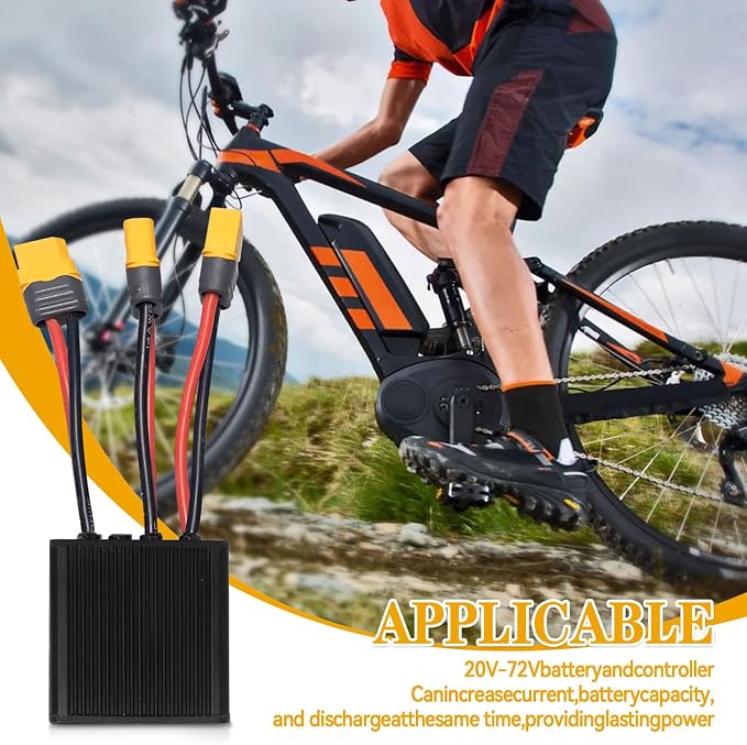 Dual Battery Connector, 20V-72V DC E-Bike Dual Battery Discharge Converter XT60 Port Adapter Battery Capacity Double Battery Pack Switch Balancer (30A)
