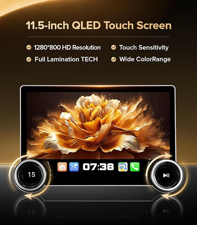 11.5" Dual Knob Android 13 Car Stereo for Jeep Wrangler JK (2007-2018) Dodge Ram 1500 (2009-2012) - 4G+64G Radio Upgrade with Wireless CarPlay Android Auto, QLED Touch Screen