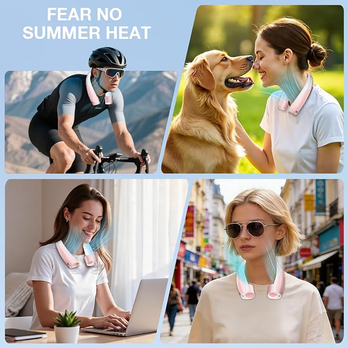 Portable Neck Fan, 6 Speeds Rechargeable Personal Fan with AI Chips, Hands-Free 360° Faster Cooling Wearable Fan, Ultra Quiet for Home, Office, Travel, Indoor, Outdoor - Pink