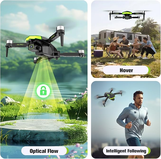 Drone with Camera 1080P for Kids and Adults, Foldable Drone with Brushless Motor RC Quadcopter, Toys for Boys and Men Birthday Gifts (Green)