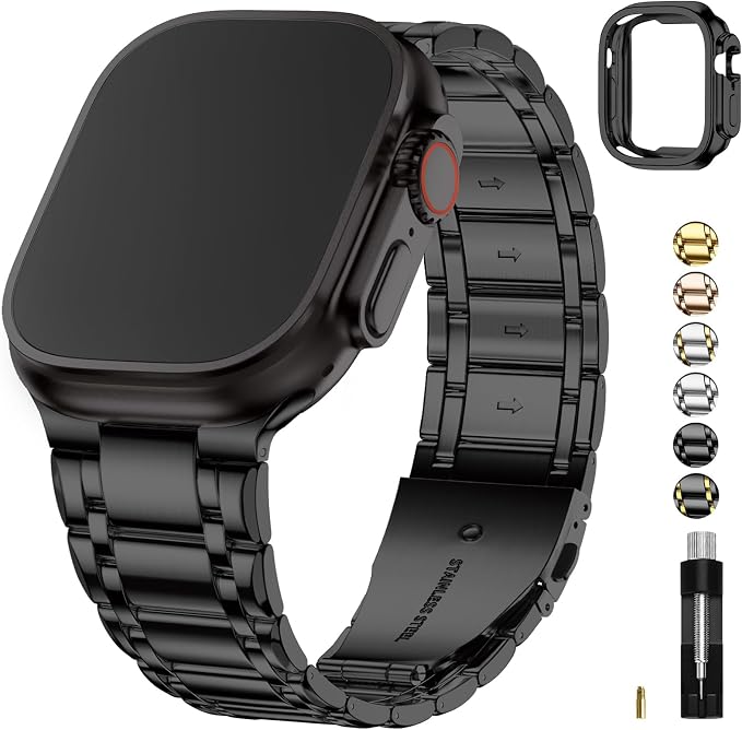 Fullmosa Bands Compatible with Apple Watch Band 49mm Ultra3 2 1, Stainless Steel iWatch Band with Case for Apple Watch, Black