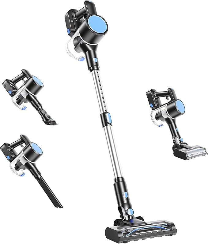 OLIXIS Cordless Vacuum Cleaner with Flexible Steering & Extendable Pole,3 Brush Heads, Lightweight Wireless Rechargeable Upright Vacuum with LED Light & Wall Mount for Hardwood Floors & Carpet