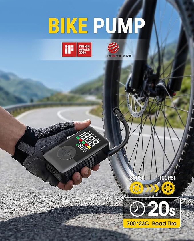 Mini Bike Tire Pump,20s Fast Inflate Bicycle Pump with Guage,150PSI Portable Electric Motorcycle Air Pump with Presta and Schrader Valve for Mountain Bike,Road Bike,Motorcycle,Ball.