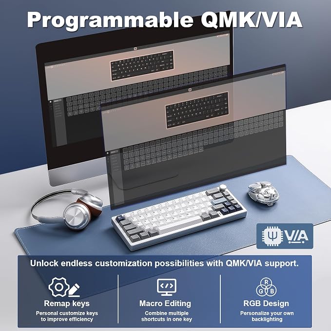 YUNZII AL68 Wireless Mechanical Keyboard,Full Aluminum CNC,60% Layout with Knob, QMK/VIA Software,Gasket Mounted,Hot Swappable,RGB Backlit,BT/2.4G/USB-C for Mac/Win (Silver, Cocoa Cream V2)