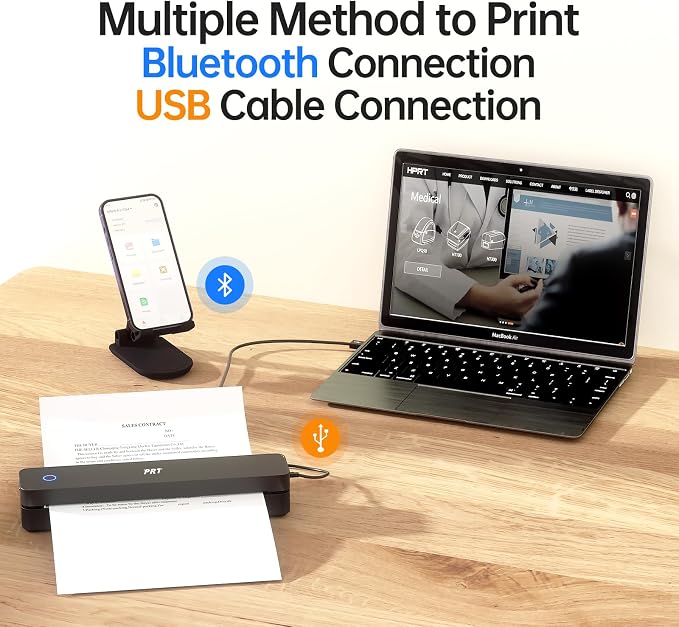 PRT Portable Printer Wireless for Travel, Thermal Inkless Printer for Home Use, Come with Carry Case& 10 Sheets Thermal Paper, Support 8.5x11 US Letter&A4 Thermal Paper, Compatible with Phone Laptop