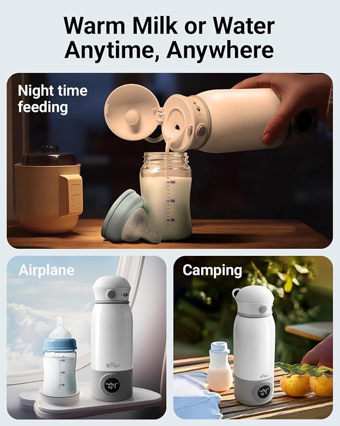 Bear Portable Bottle Warmer for Travel, Milk Warmer for Breastmilk Formula | 17oz Large Capacity Water Warmer with Precise Temp Control, Fast Heating&Long Battery for Travel Car Airplane