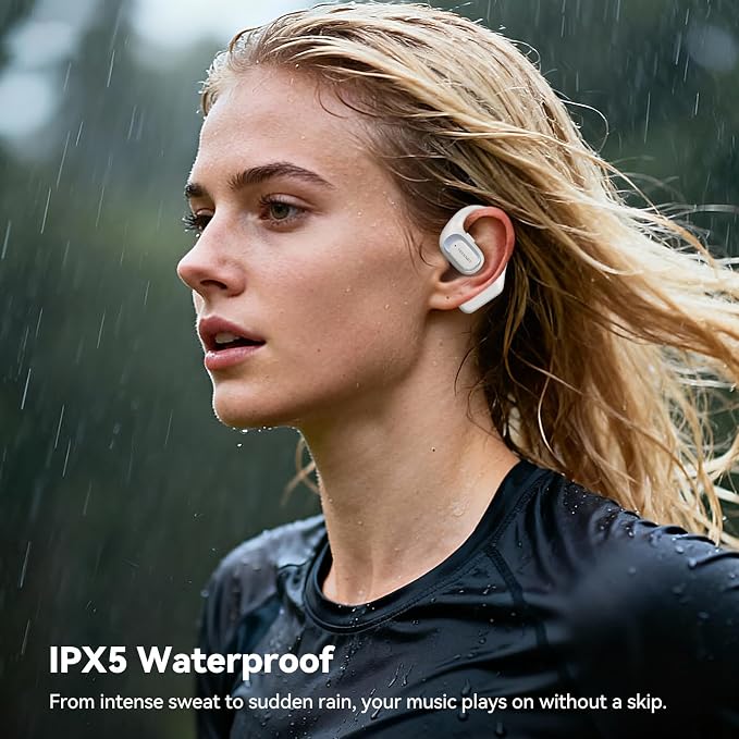 TECKNET Open Ear Earbuds, 6.0 Bluetooth Over Ear Earbuds with Smart Digital Display, 38H Playtime, IPX5 Waterproof Wireless Open Ear Headphones, Touch Control for Travel, Cycling, Running, White