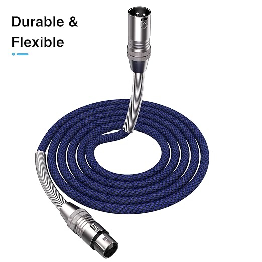 XLR Cable 50ft, Multi-Color Heavy Duty Nylon Braided XLR Male to Female, Microphone Cable 3 Pin Balanced XLR Cable Compatible with Speakers, Microphones, Stage Lighting and More - Blue