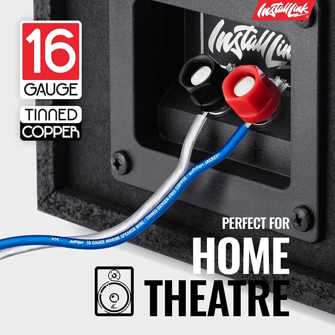 Install Link 16 AWG Gauge (Tinned OFC) Marine Speaker Wire Cable (50 Feet)