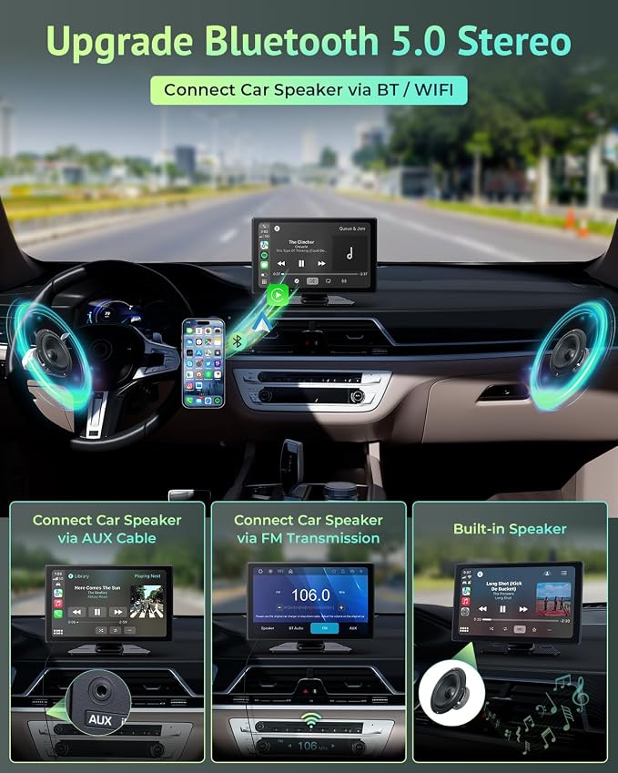 Carplay Screen for Apple CarPlay & Android Auto for Car with 4K Dash Cam,Backup Camera,Portable 9" HD IPS Screen for Car,GPS Navigation,Bluetooth,AirPlay,AUX/FM for All Vehicles