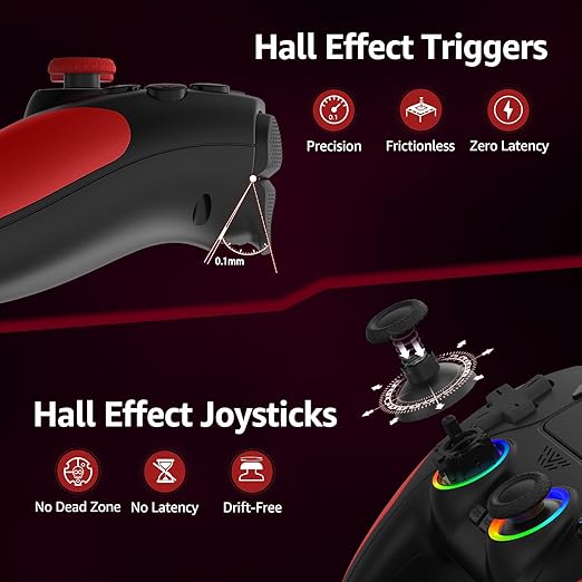 Kamylorus Wireless Controller for PS-5, Gaming Controller for PC with Hall Effect, Programmable/Remap/Turbo, Dual Vibration, 3.5Mm Audio Jack, 6-Axis Motion Control Gamepad with Speaker(Black)
