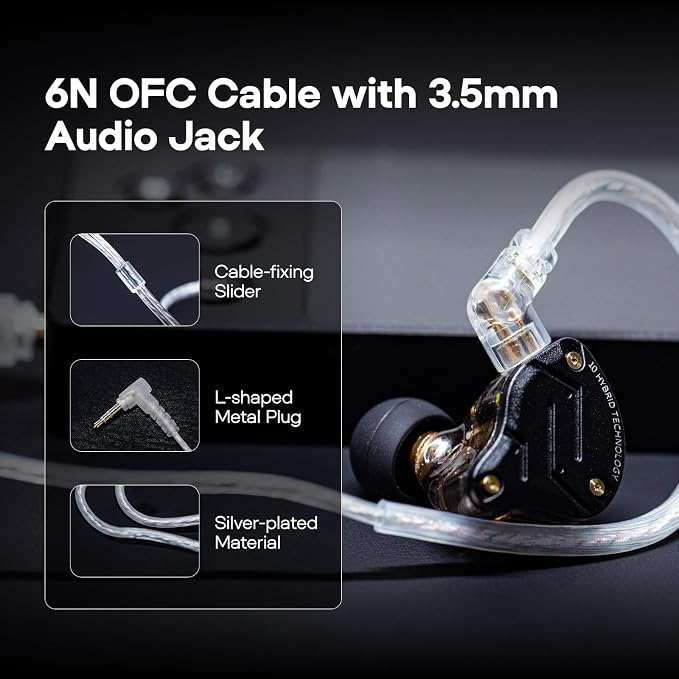 Linsoul KZ ZS10 Pro, 4BA+1DD 5 Driver in Ear Monitor, HiFi Wired Earbuds, Gaming Earbuds, Hybrid IEM Earphones with Stainless Steel Faceplate, Detachable Cable for Musician(with Mic, Dark Black)