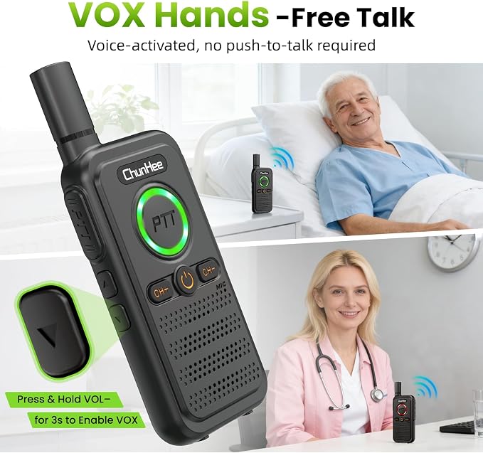 Wireless Home Security Intercom System with VOX Hands-Free & SOS Alarm, 1.5 Mile Long Range 2-Way Intercom, Large PTT Buttons, Portable Intercom for Elderly, Caregivers, House & Business (2 Pack)