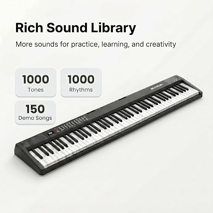 88 Key Folding Digital Piano Keyboard, Semi-Weighted Full Size Touch Sensitive Light-Up Keys, Portable Piano with Bluetooth, MIDI, 150 Demo Songs, 1000 Tones/Rhythms for Beginners and Adults