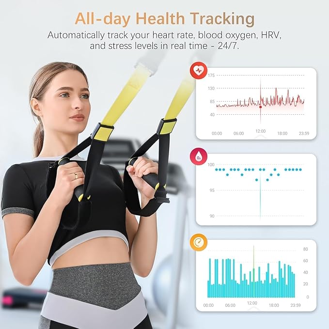 Fit Ring, Smart Health Rings for Women Men with Heart Rate,Blood Oxygen,HRV,Stress Level, Sleep Monitor, Step Tracker, No Subscription Fee, IP68 Waterproof Smart Ring for iphone &Android (Gold, 7#)