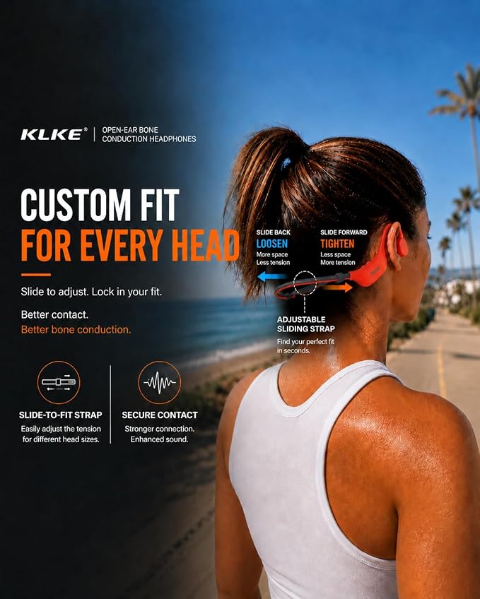 Open-Ear Bone Conduction Headphones for Running, Bluetooth Sports Headphones with Rear Safety Light, Dual Modes, Adjustable Fit, IP66 Waterproof, Mic, 10H Playtime for Gym Cycling