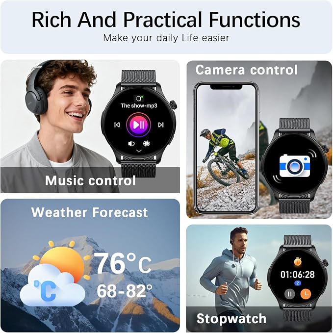 Smart Watch for Men Women Fitness Tracker: Smartwatch for Android Phones iPhone Compatible Samsung Bluetooth Call Answer/Make Watches for Men Heart Rate Sleep Monitor IP68 Waterproof 120+Sports Model