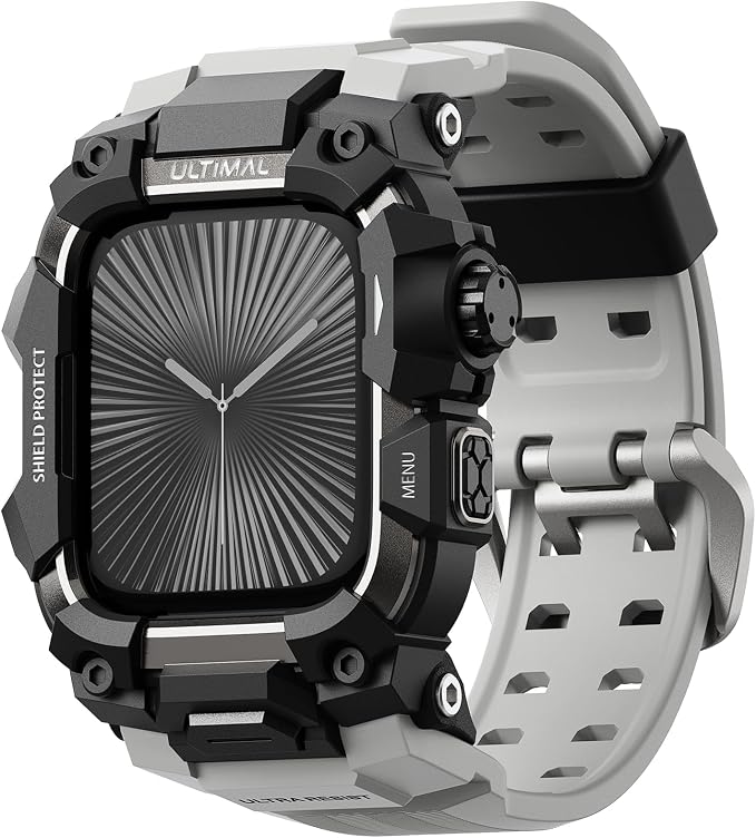 ULTIMAL Rugged Case with Band for Apple Watch 46mm,Compatible with Apple Watch Series 11/10, Military Grade Shockproof Bumper Cover for iWatch Tactical Band Men (46mm,Grey)