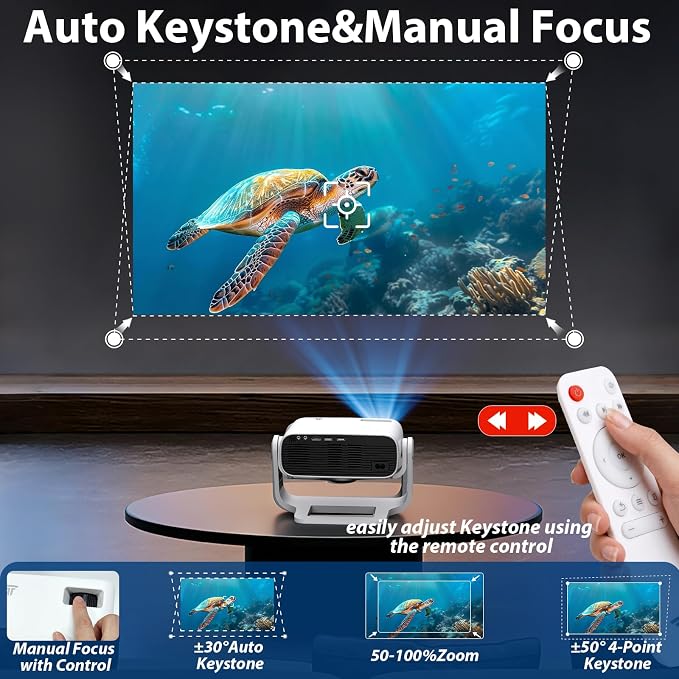 Wielio 2026 Smart Projector Android TV with WiFi 6 and Bluetooth 5.0 Built in 1000+ Apps 240 ANSI Portable Bedroom Mini Movie Projector Support 4K/1080P Auto Keystone & Zoom